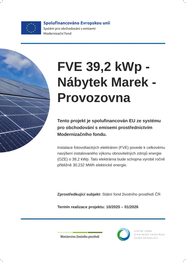 Fotovoltaické panely na provozovně Truhlářství Marek